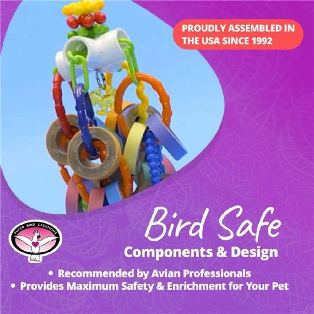 Bagel Cascade Bird Toy, Large Bird Size, Refillable Bagels, 15” x 4.5”